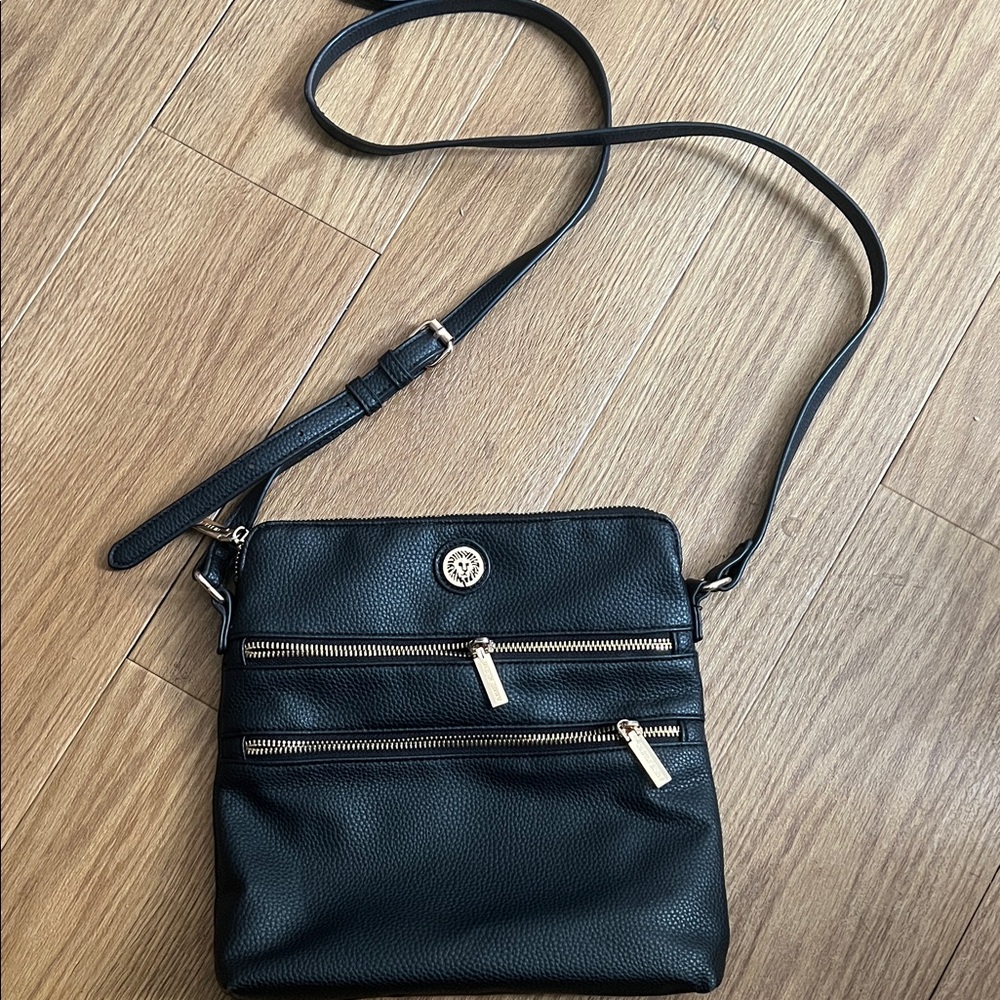 Anne Klein Black Crossbody Bag with Gold Accents